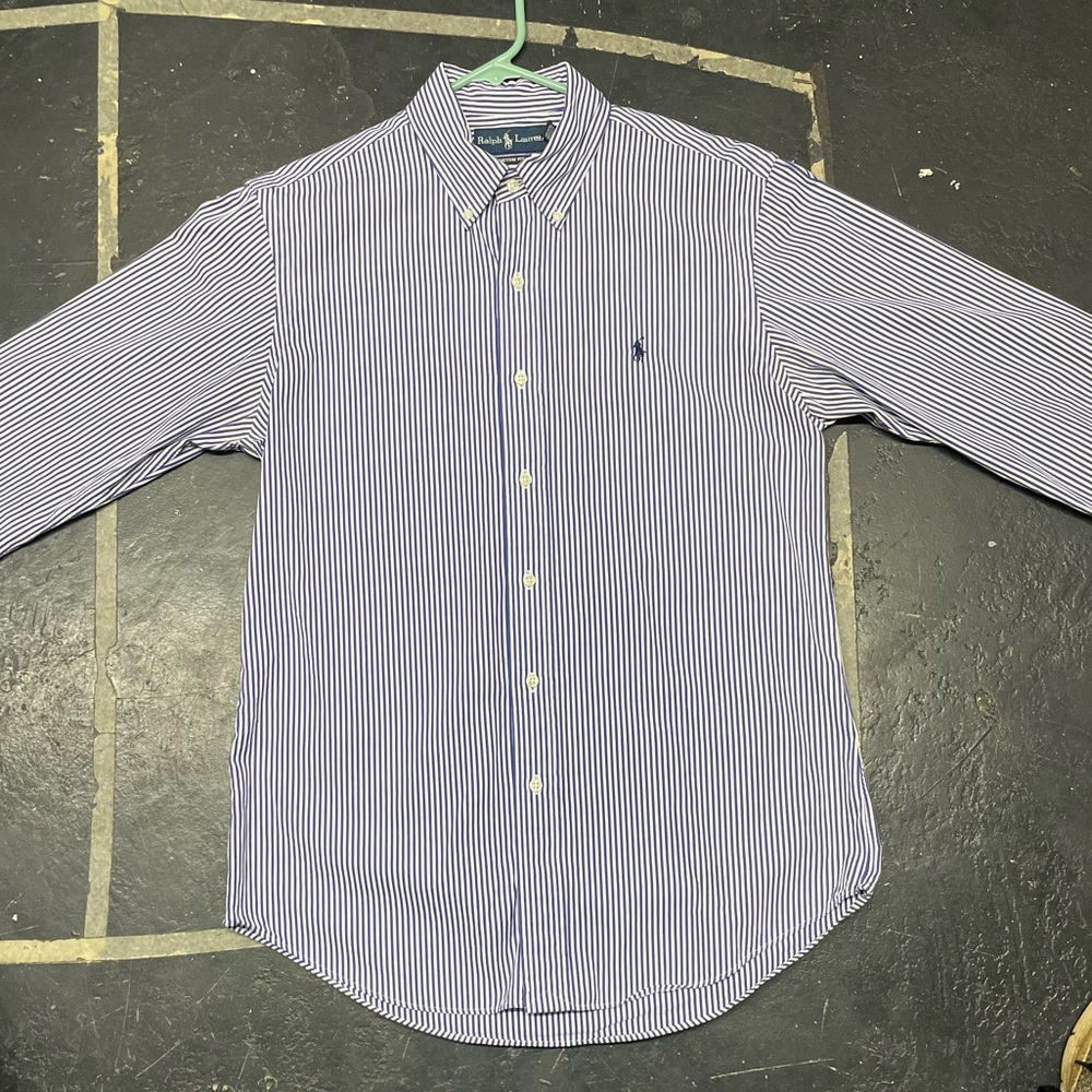 Ralph Lauren Dress Shirt. Blue and White Striped. Size M
